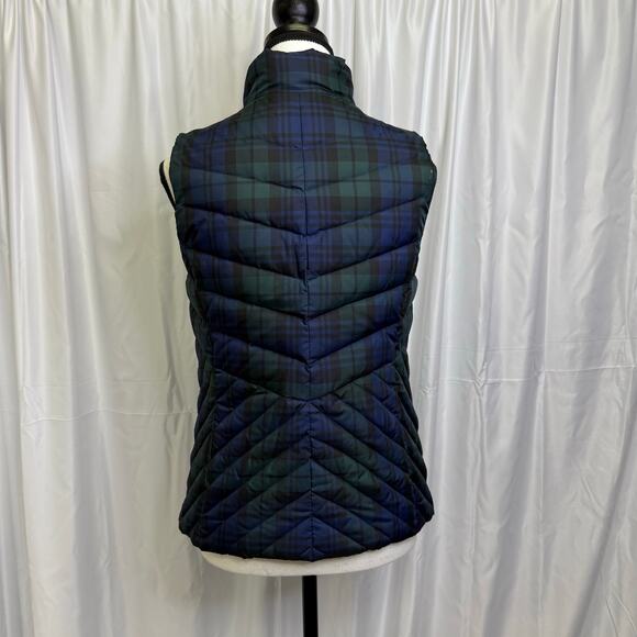 Talbots Petites Down Puffer Vest Plaid Green Blue Blackwatch Check Size P - Picture 3 of 8